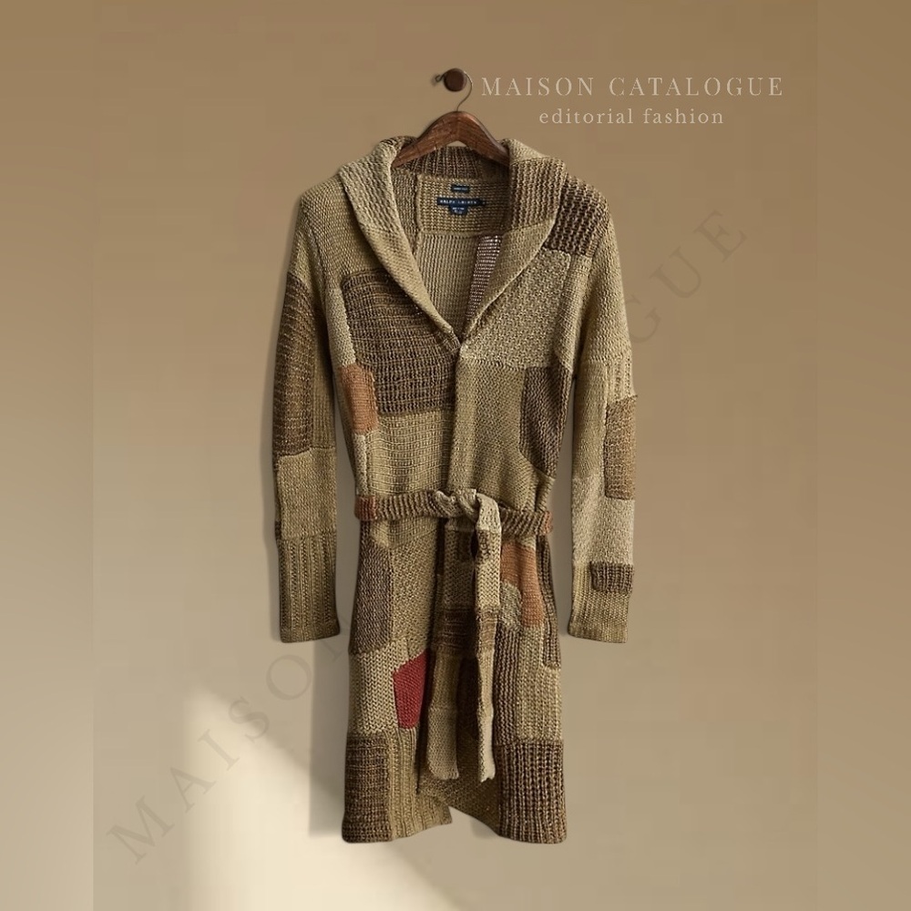Ralph Lauren ‘02 Silk Linen Hand-knit Patchwork Belted Shawl Cardigan Sweater - Picture 8 of 16